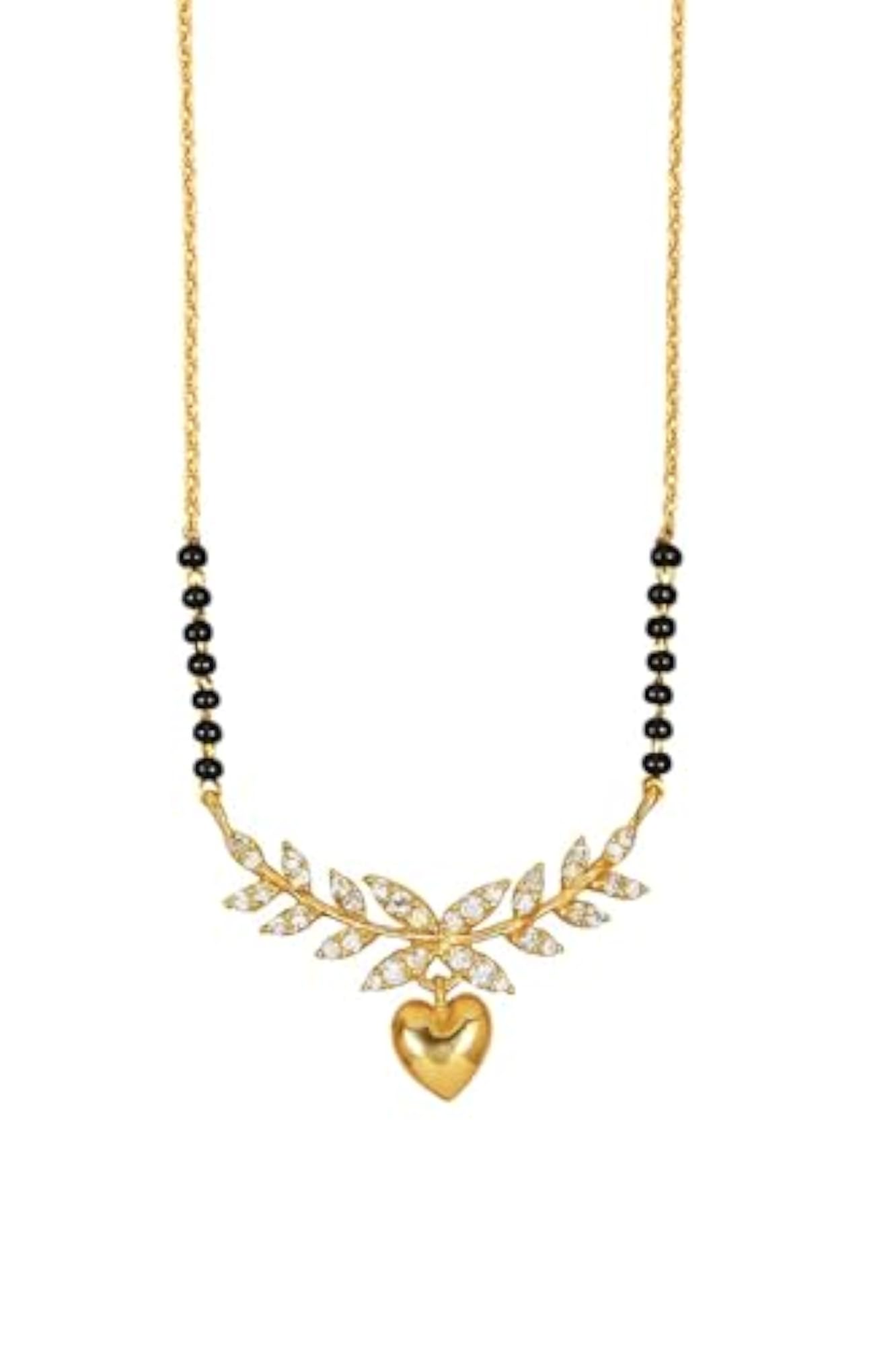 Women's Celestial Modern Black Beads Mangalsutra with CZ Leaf Pendant